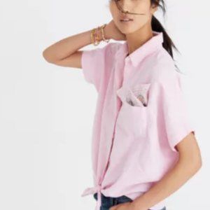 Madewell Short-Sleeve Tie-Front Top in Paris Pink